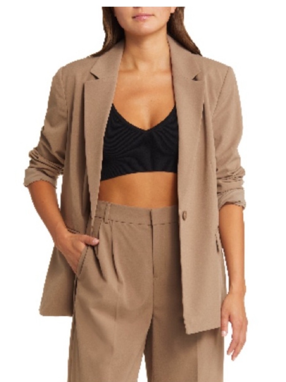 Open Edit Suit/Blazer Jacket Matching Set - Brown Caribou